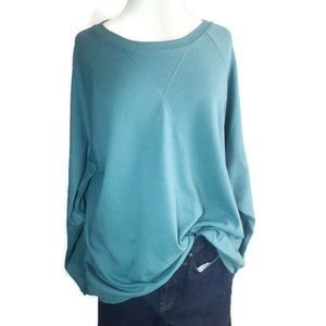 Zenana Plus Sweatshirt Top Light Weight Cotton Stitch Detail Light Teal 1X 2X 3X